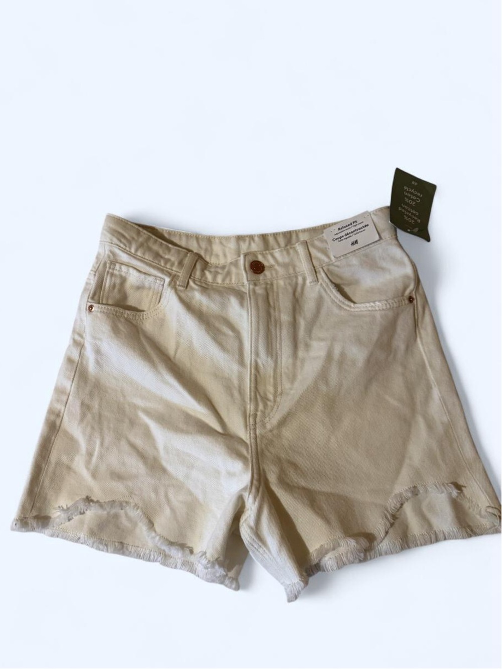 girls h&m frayed hem denim shorts cream colored US 20